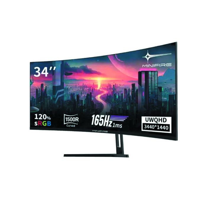 Minifire - Moniteur Gaming Incurvé 34" G34WQi – UltraWide WQHD – 180Hz – 1ms – Dolby Vision