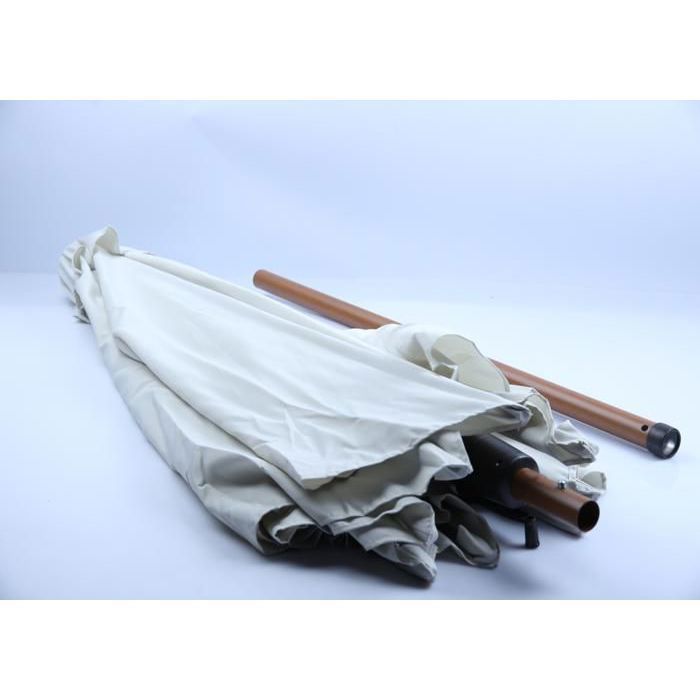Parasol de plage - Alu - 2,7m - Effet Bois - Toile Crème - Pliant