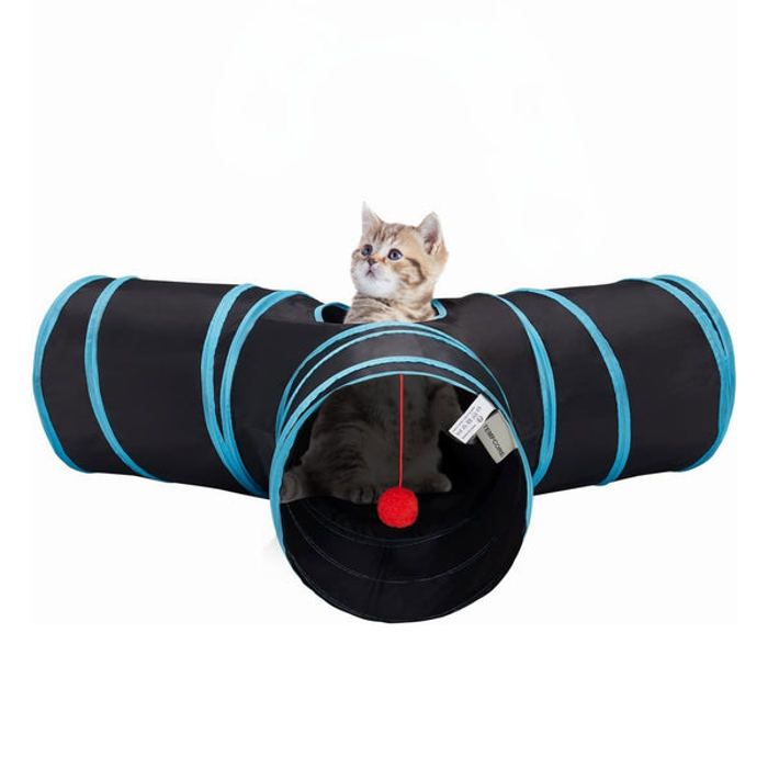 Jouet pour Chat – Tunnel Pliable à 3 Voies avec Balle Suspendue (80x55x25 cm)