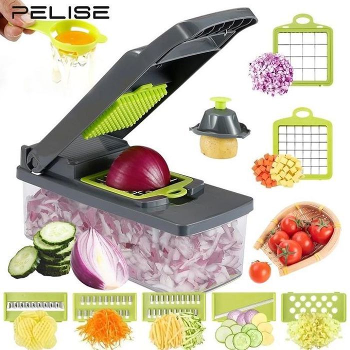 Hachoir à légumes 14 en 1 multifonction avec récipient coupe-légumes pour, salade de fruits, oignon