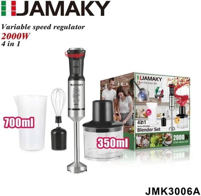 Mixeur 4 en 1 - 2000W - Gobelet de 700 ml- hachoir de 350 ml - JAMAKY