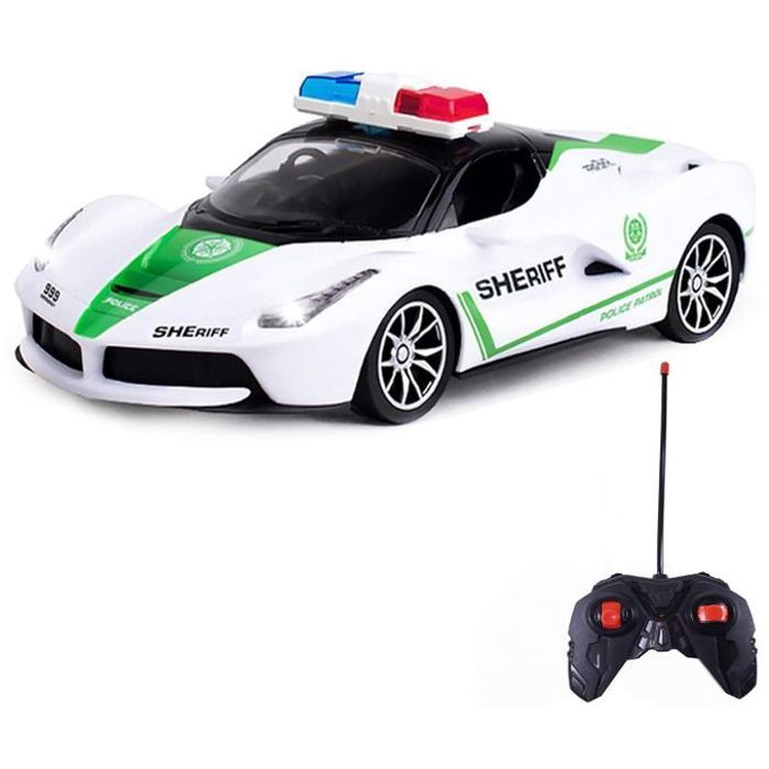 Voiture de police télécommandée en plastique avec lumières, design moderne et élégant