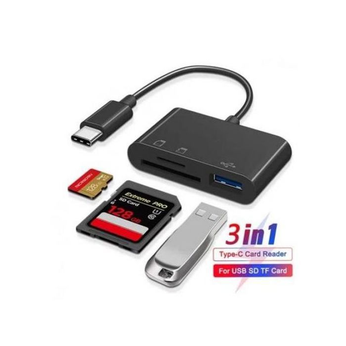 Lecteur de Carte Mémoire - Type-C - Adaptateur TF CF SD - Compact - USB-C - Noir