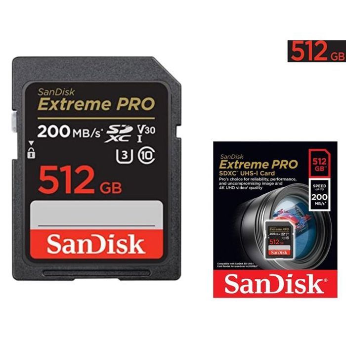 Sandisk Extreme Pro Nouvelle Carte memoire Sdxc Extreme Pro 512 Gb jusqu'à 200 Mb/s classe 10,U3,V30