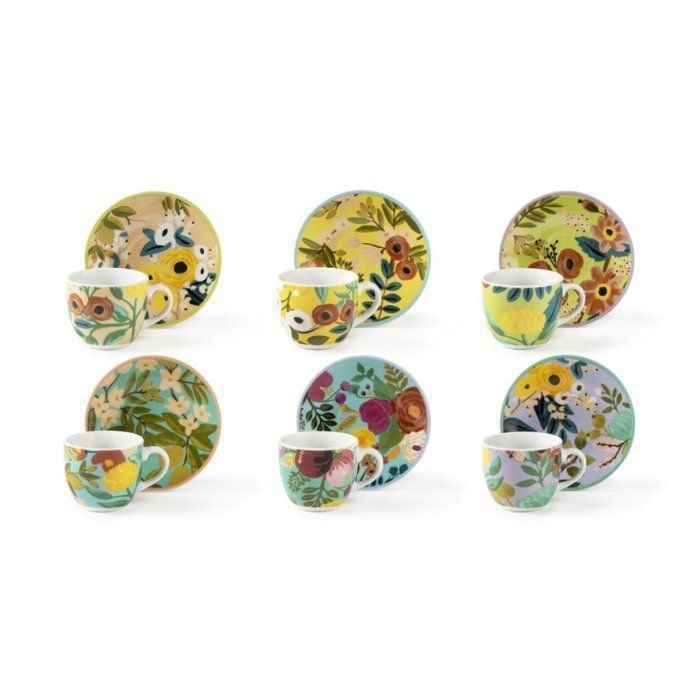 Ensemble de tasses et sous-tasses - EXCÉLSA - Fiori Frida - Céramique - Multicolore - 6 pièces