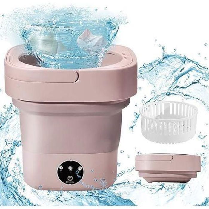 Machine à laver pliante - Portable - 6.5L - Lavage et séchage - Économie d'énergie - Rose