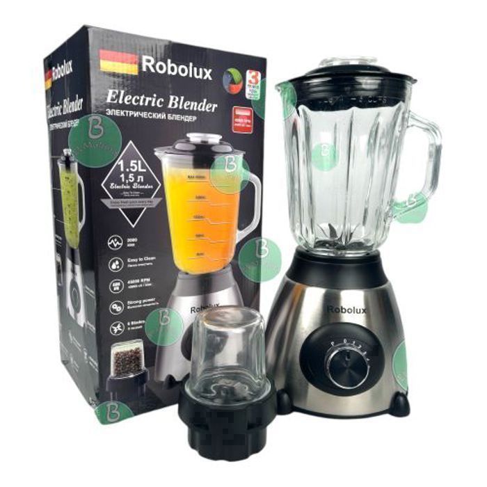 Robolux Mixeur 2000 W blender 5 vitesses 1,5 litres + moulin à épice en verre