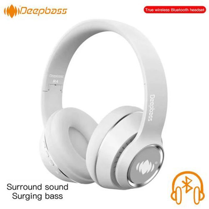 Deep Bass R4 Casque pliables Sans Fil Bluetooth Suppor TF Card-FM-Audio input, suppression du bruit Blanc