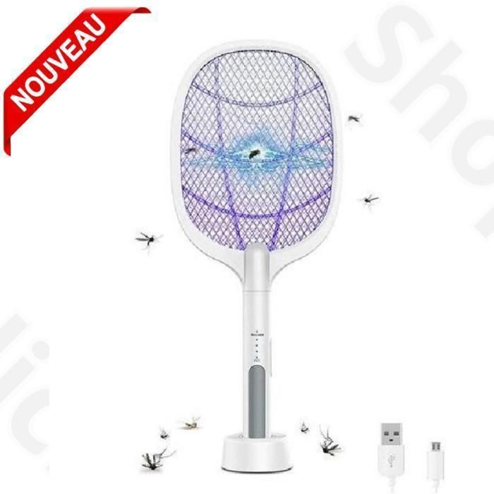 Raquette électrique anti-mouches portable,Rechargable puissant , lampe anti-moustiques  2 en 1