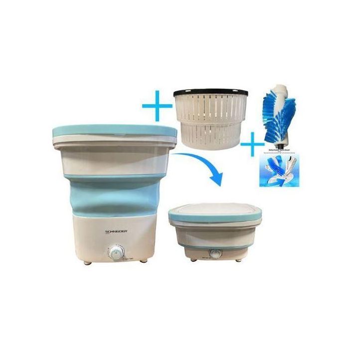 Schneider Mini machine à laver pliable portable de haute qualité 2kg + Panier d'essorage + brosse pour chaussure , bleu