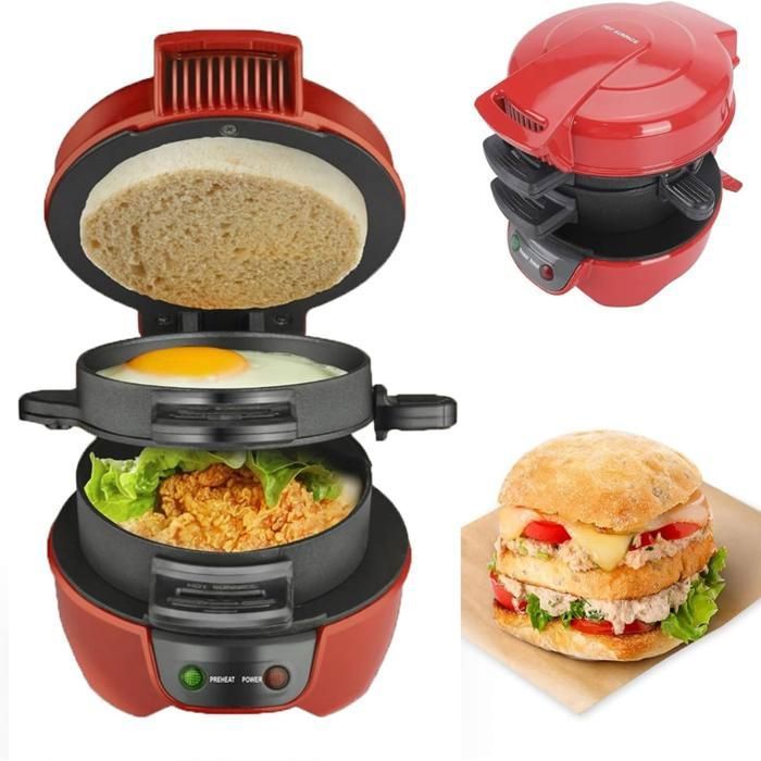Appareil à sandwich et burgers, avec anneaux pour œufs et plaques en céramique antiadhésive.(Couleur aléatoire)