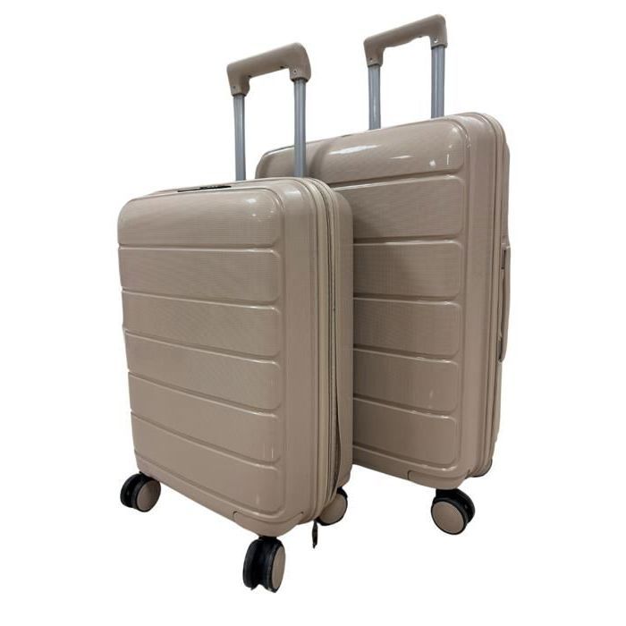 SET DE 2 Valises - SYDNEY (55x65cm) - Polypropylène - 4 Roulettes - Beige - T20 & T24