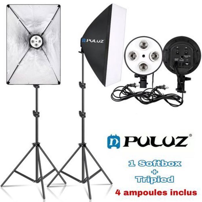 Puluz Softbox 50x70cm ,4 lampes, 1 Tripied 200cm, studio photographie video