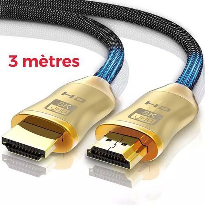 Hdmi And More Ultra rapide Câble HDMI 2.1 8K 60Hz 48Gbps,(3m) Noir