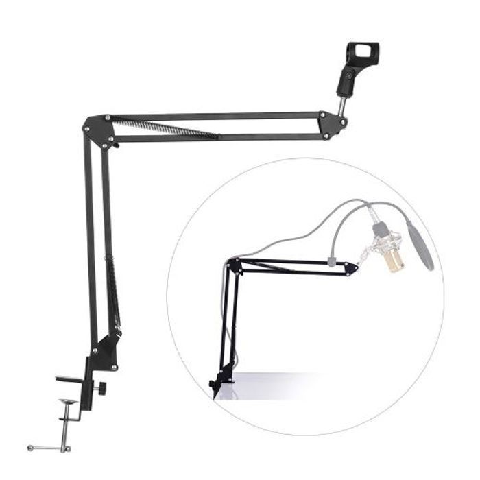 Support de Microphone Bras de Suspension à Ciseaux Réglable + Pince de Fixation