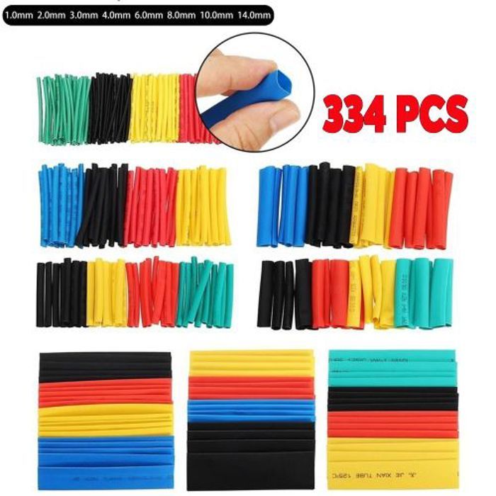 334 Gaines Thermorétractables Étanches, 5 Couleurs Variées 1 à 14 mm,