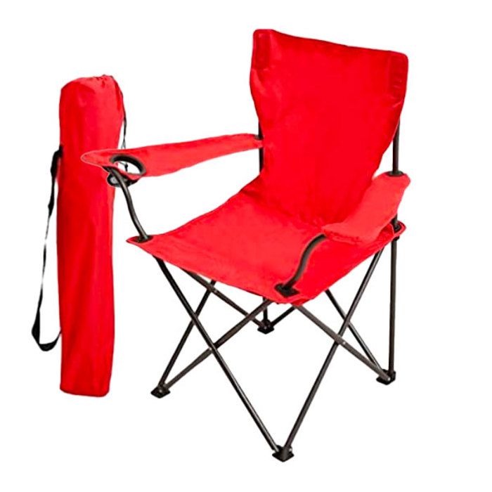 Chaise de plage - Premium - Rouge - Pliable - Sac de transport - Porte-gobelet intégré