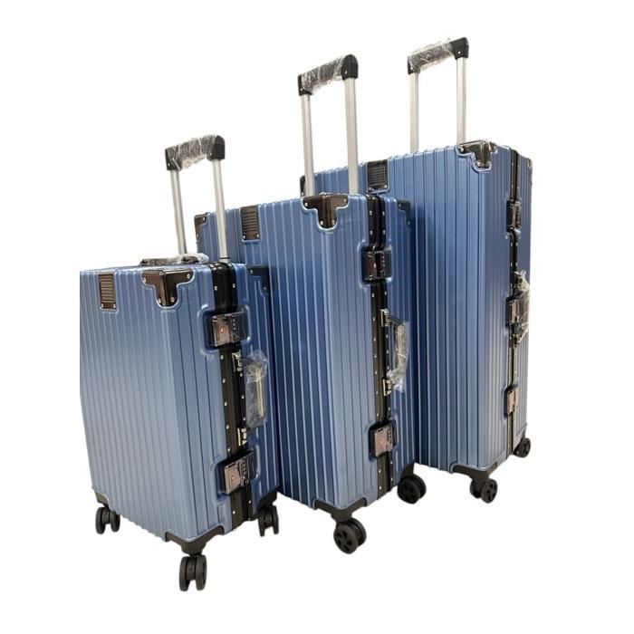 SET DE 3 Valises ABS - Aluminium Frame (55x66.5x76cm) - Bleu ciel  - 4 roulettes - T20, T24, T28