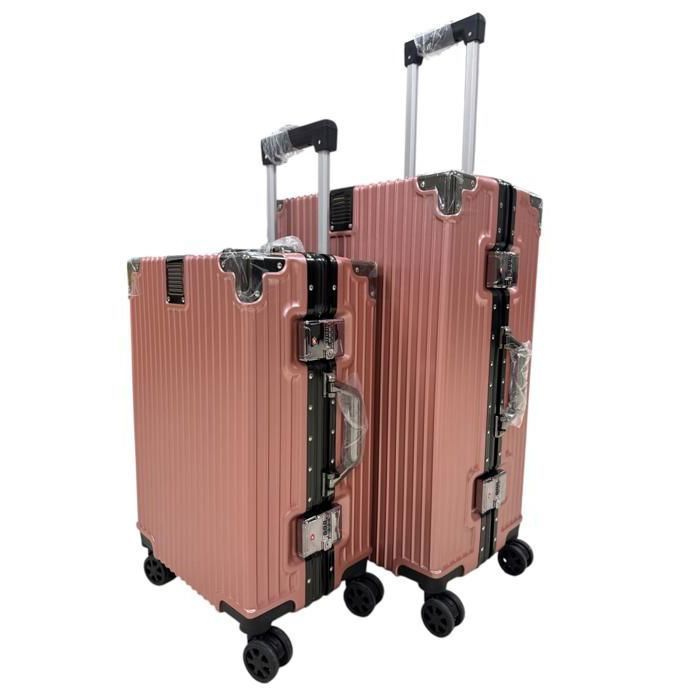 Set de 2 Valises - Aluminium Frame - Saumon - 55x66.5cm - Coque Rigide - 4 Roulettes