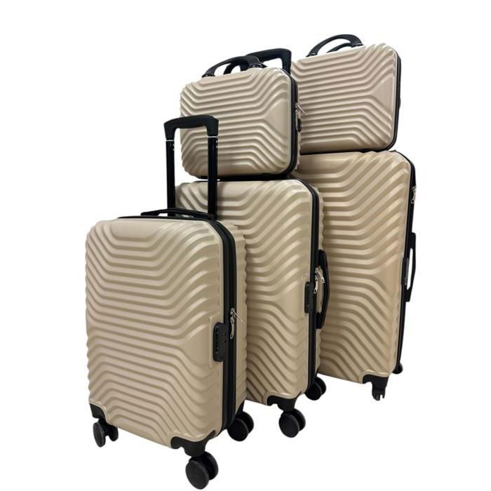 SET DE 3 Valises et 2 Box  ABS - New York (54x68x 76x33x38cm) - Beige - Boîtes 14 et 16 -T20, T24, T28