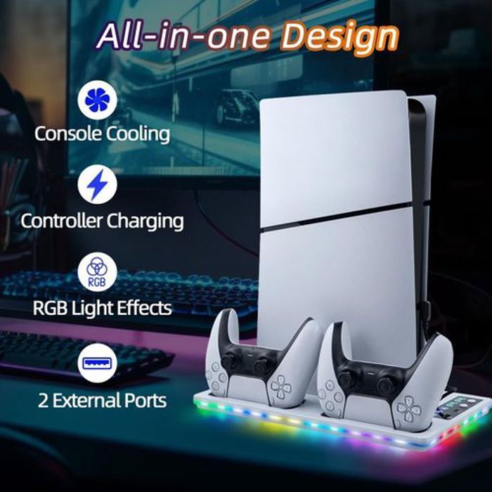 Support de refroidissement RGB pour PS5 Pro / PS5 Slim / PS5, station de charge