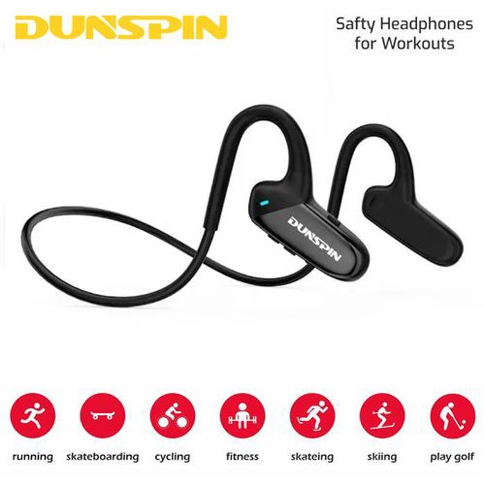DUNSPIN Écouteurs sans fil Bluetooth, oreillettes à Conduction osseuse, oreillettes à faible latence stéréo avec Microphone