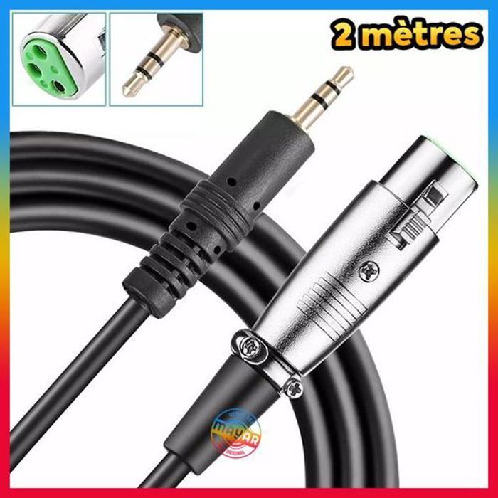 Câble Microphone Professionnel 2M – Jack 3,5mm Mâle vers XLR Femelle à 3 broches souple et résistant