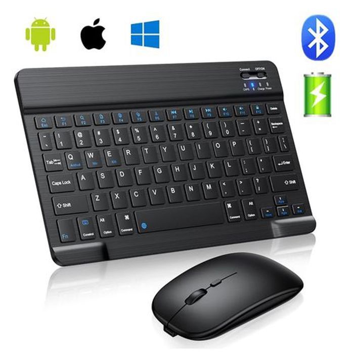 Clavier et Souris Mini Bluetooth Universel (PC, iPad, Android) - Compact & Sans Fil