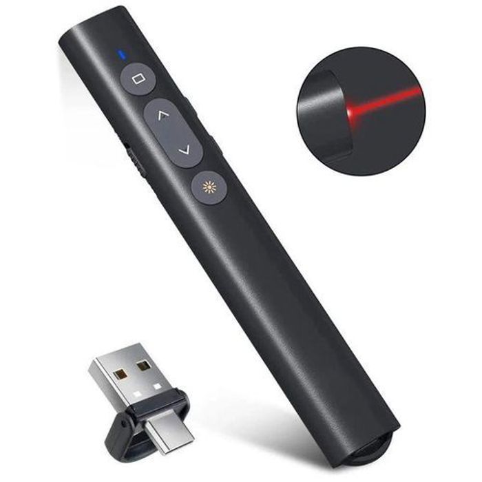 Télécommande de présentation - Sans fil - USB Type C - Pointeur laser - Compatible Windows/Mac - 2 en 1