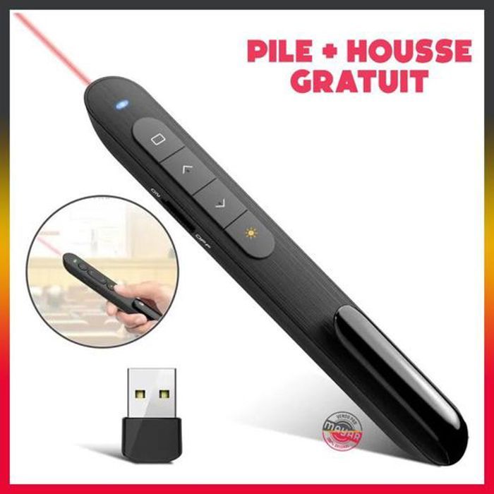 Présentateur sans fil - Non spécifié - Pointeur laser rouge - Portée jusqu'à 70m - Compatible Windows/Mac/Linux