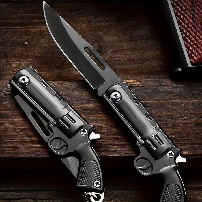 Couteau pliant en forme de pistolet d'extérieur, Porte clés couteau pliant acier inoxydable multi fonction chasse outil de camping