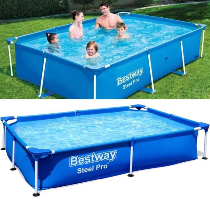Piscine gonflable rectangulaire Bestway Steel Pro (3.0 x 2.01 m) avec structure en acier robuste.