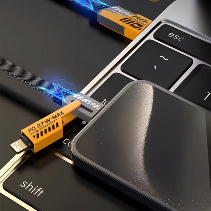 Câble de charge rapide 4 en 1 65W USB Type C compatible iPhone, Samsung, Huawei, Xiaomi.