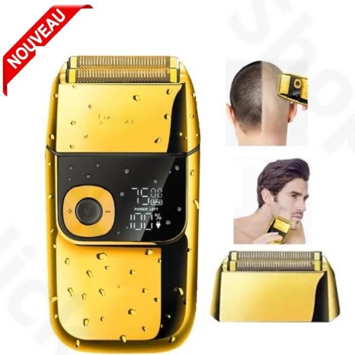 Rasoir électrique professionnel  pour barbe et cheveux, Rechargeable (Gold)