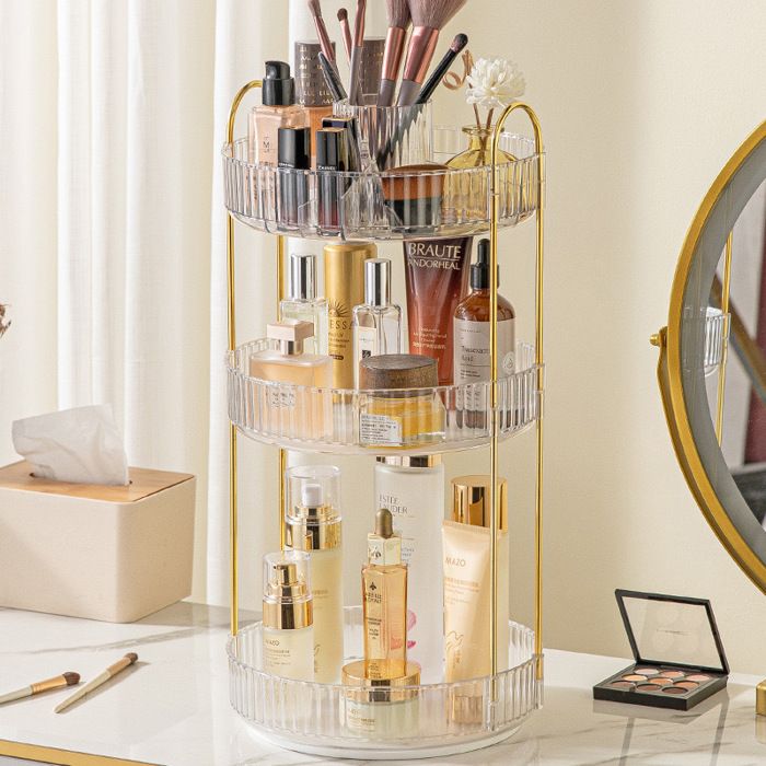 Organisateur de maquillage rotatif pour vanité, boîte de rangement de maquillage pour comptoir de salle de bain