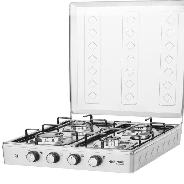 Plaque de cuisson à gaz - Itimat - 4 feux - Gris - Façade en inox - Flamme bleue