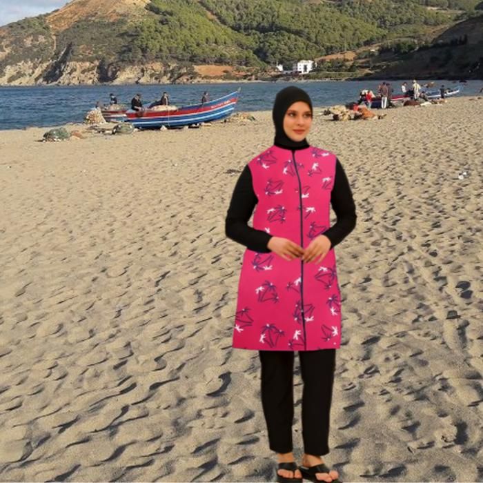Burkini hijab 4 pièces , protection UV et séchage Rapide - Rouge - Marjane Mall - Image 1