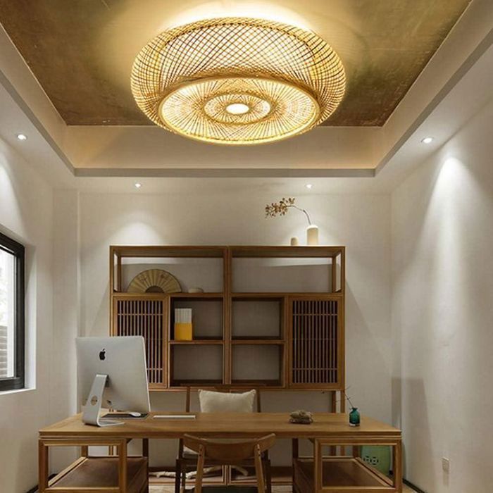 Plafonnier En Bambou Naturel, Design Rétro, Luminaire Décoratif De Plafond, E27, 40 cm