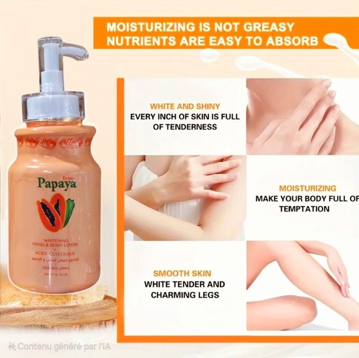 Lotion blanchissante - Papaye - 300ml - Hydratation profonde - Tous types de peau - Mixte