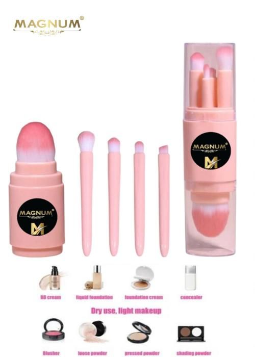 Pinceaux de Maquillage - MAGNUM - Professionnel - 5 Pinceaux de Poche - Étui de Protection - Rose