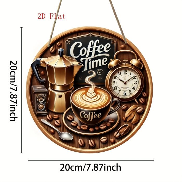 Décoration murale à suspendre en bois classique sur le thème du café, Panneau rond en bois fait à la main, Impression 2D, pour la ma