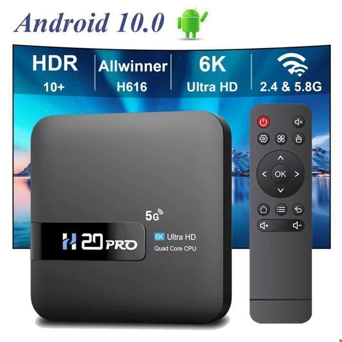 Boîtier Smart TV H20PRO, Android 10,16 Go, WiFi 2.4 et 5G, 4K, décodeur 1080p
