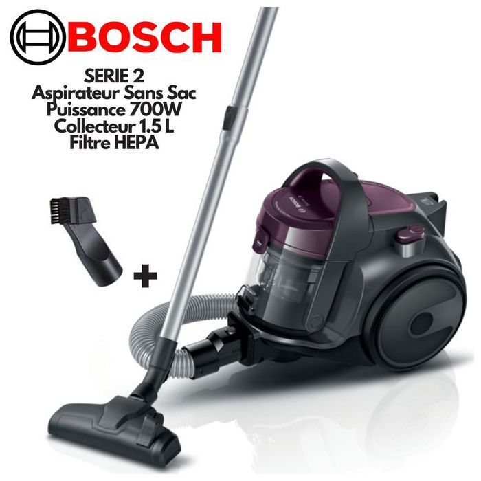 Bosch Série 2 Aspirateur sans sac – Power AirCycle, filtre HEPA, Réservoir 1.5L, rayon 9 m, tous sols, 700W