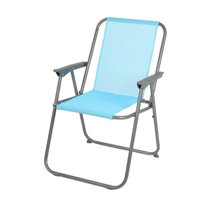 Chaise Pliante - Jardin - Métal - Tissu - Bleu - 1 place