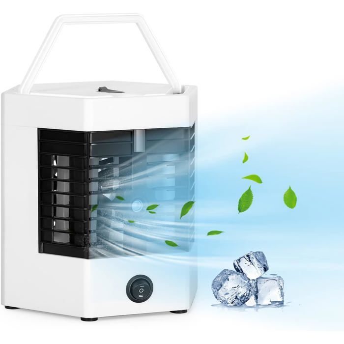 Mini ventilateur de climatisation portable USB personnel avec glacière, 2 vitesses et poignée pour voiture, bureau, dortoir