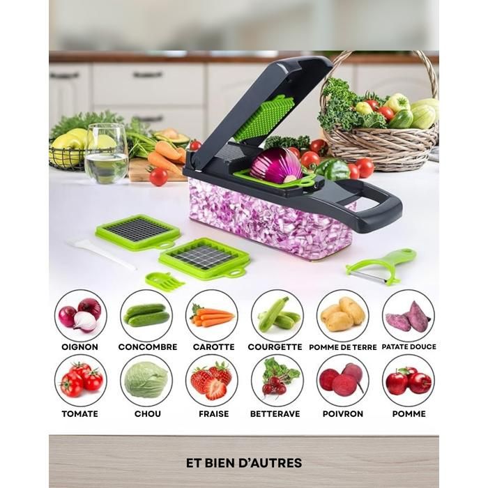 Coupe-légumes Multifonction -mandoline– 16Accessoires -Tranchez, Coupez, Déchiquetez Sans Effort