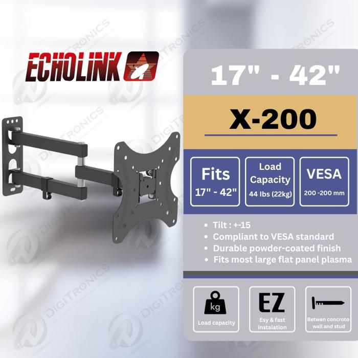 Echolink Support Mural Tv Mobile 17" à 42", VESA 200x200 mm, 22 kg