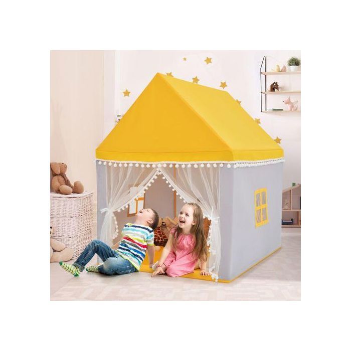 Tente Maison de Jeu pour Enfants, Cabane Intérieure avec Rideaux et Fenêtres, Espace Ludique Idéal, Jaune