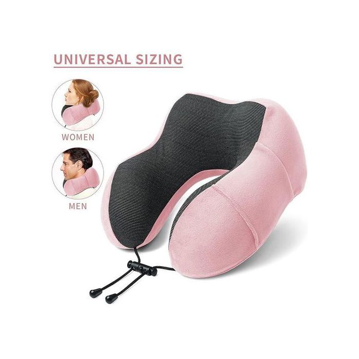 Oreiller de voyage ergonomique en mousse à mémoire de forme, Confort ultime pour avion, voiture et bureau, Rose