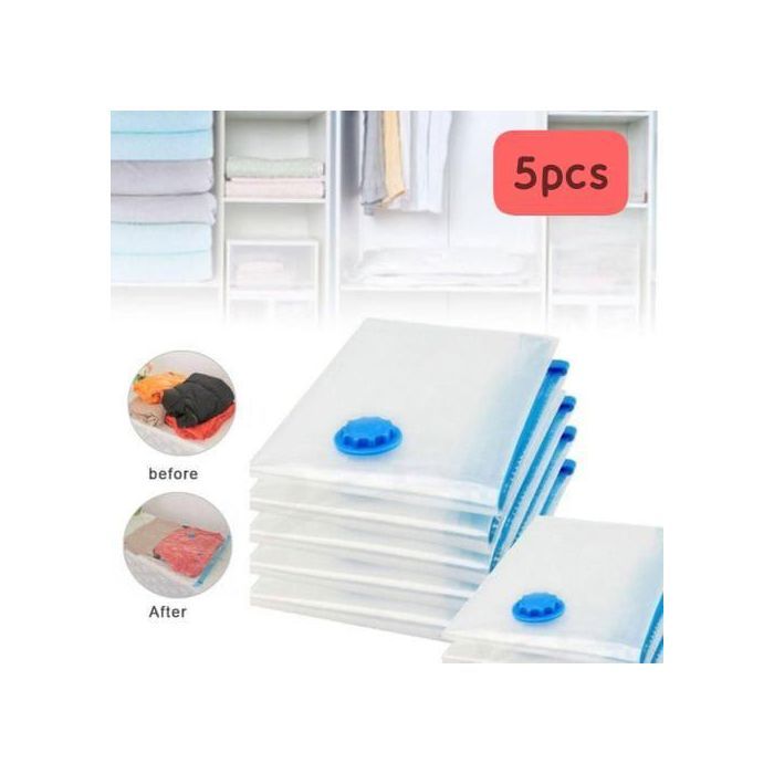 Lot de 5 sacs de rangement sous vide avec pompe à main, économiseur d'espace pour vêtements, couettes, et couvertures
